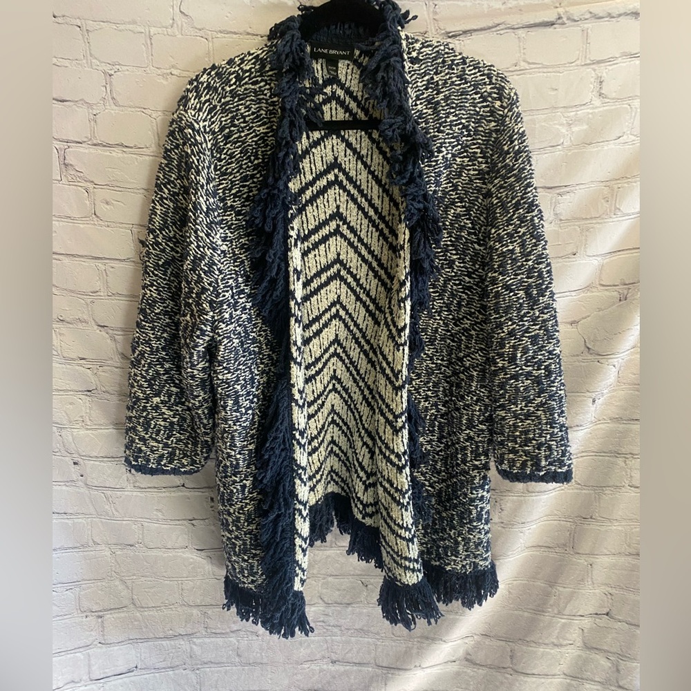Lane Bryant Women’s Chunky Knit Open Front Cardigan Navy Off White Size 22/24 - Picture 1 of 10